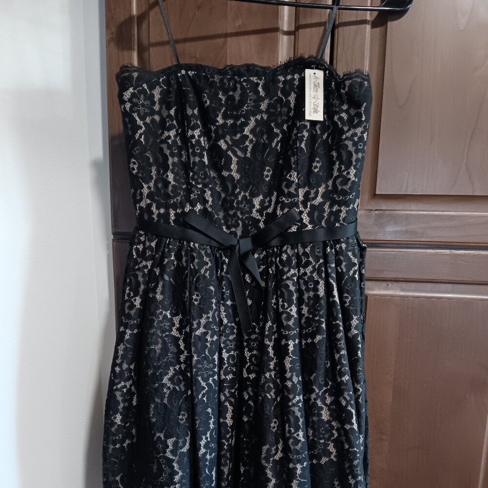 Black lace strapless cocktail dress